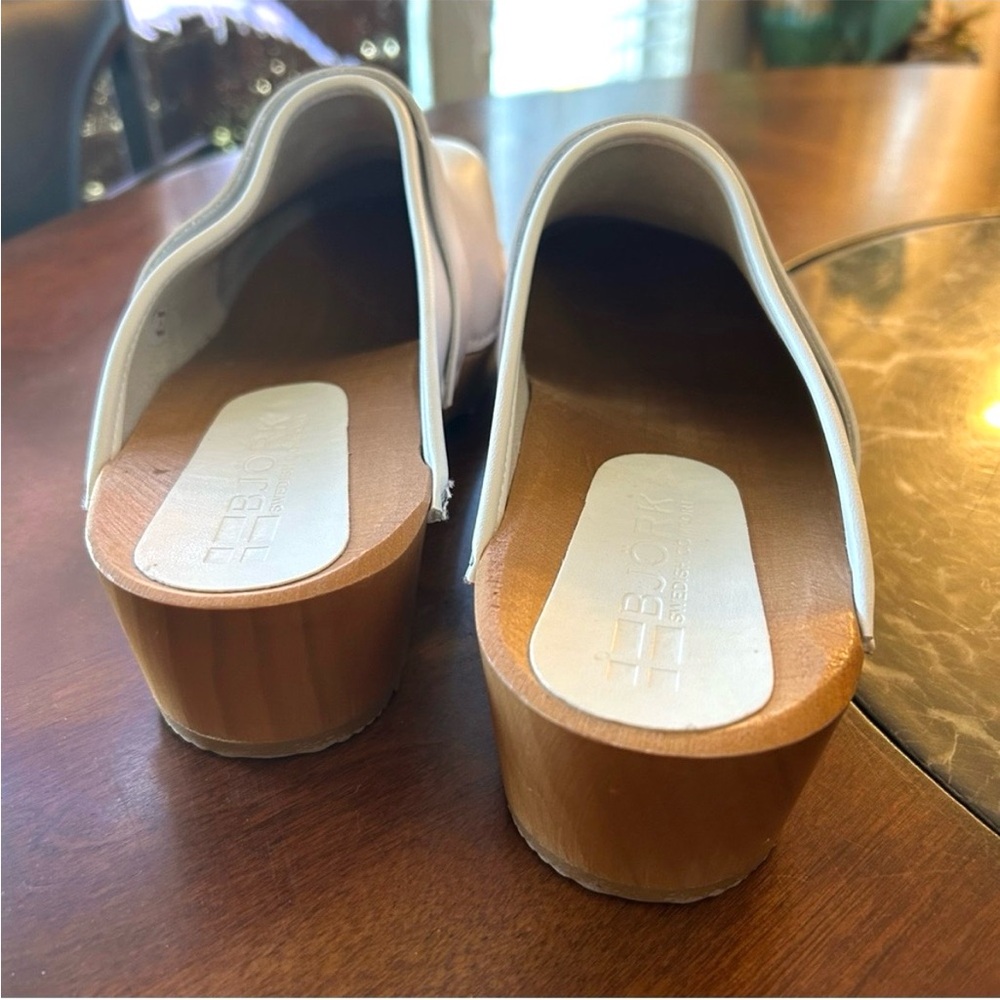 NEW BJORK Maja White Wood Look Sole 42 Open Back LEATHER Clogs (10.5) nurse - Picture 14 of 16
